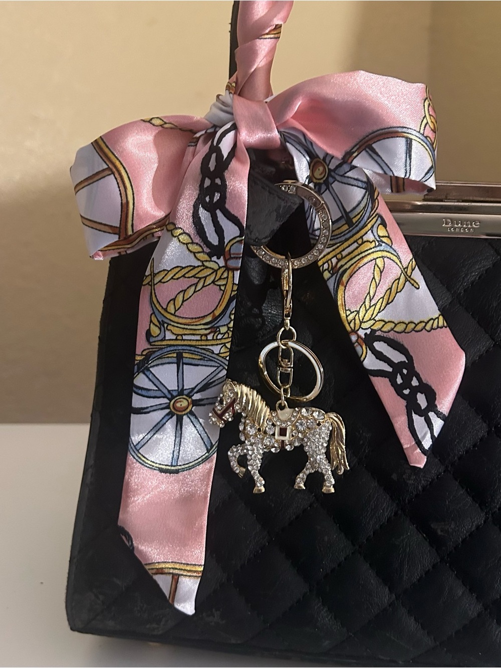 Twilly Handbag Headband Neck Tie Scarf (1) Pink White